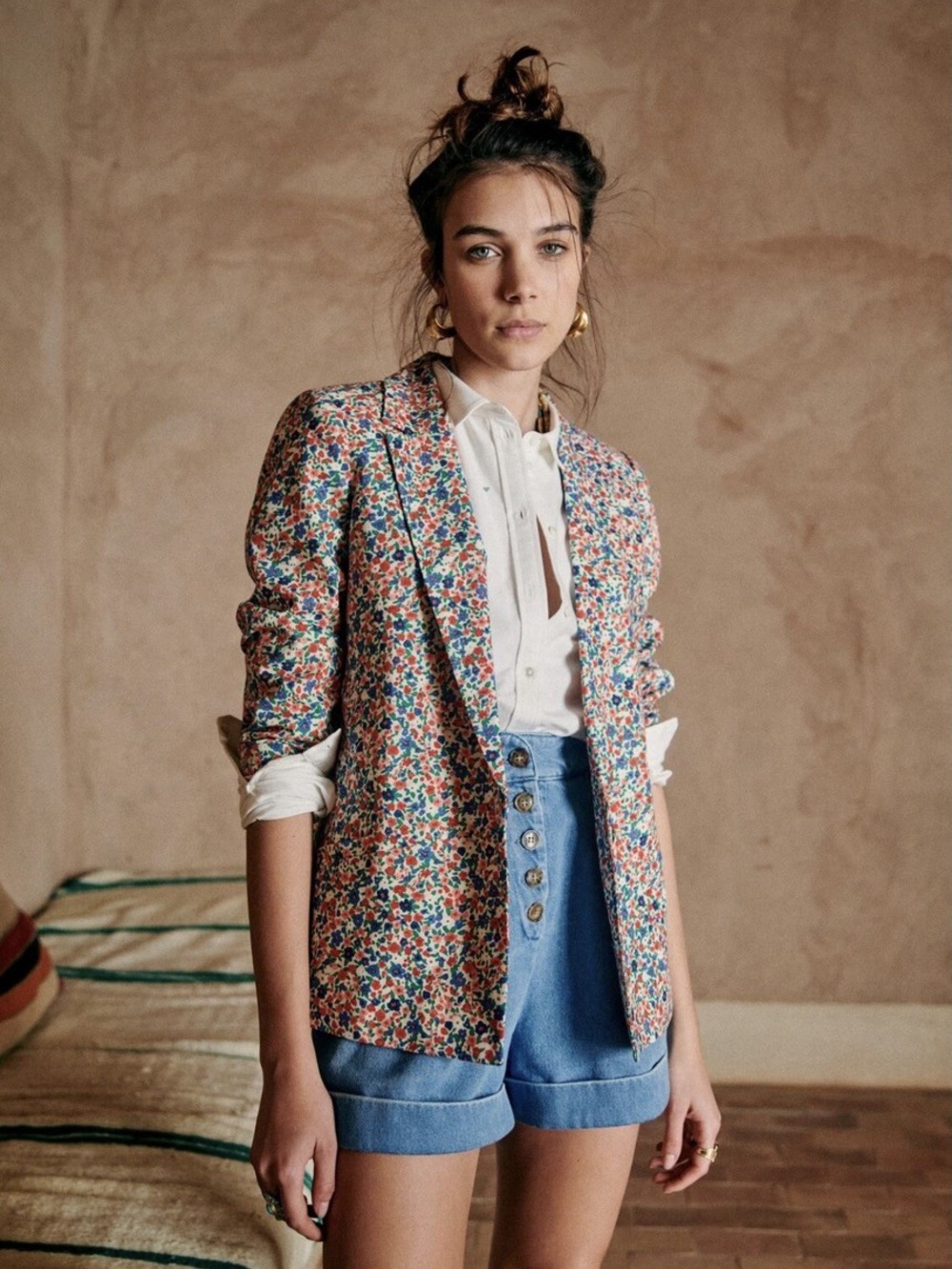 Sezane Multicolor Floral Tailored Blazer